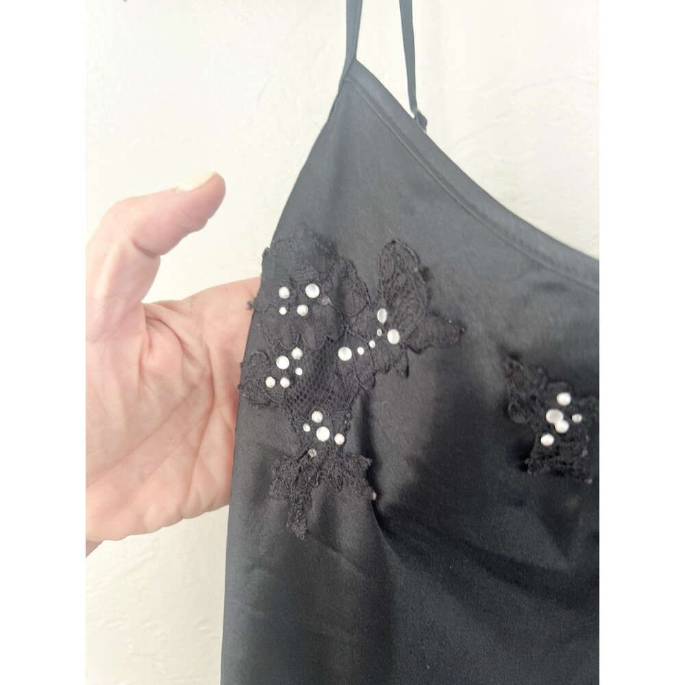 Y2K VTG Victorias Secret Madison Black Lace Slip Dress Floral Applique M ‘05 - Picture 7 of 10
